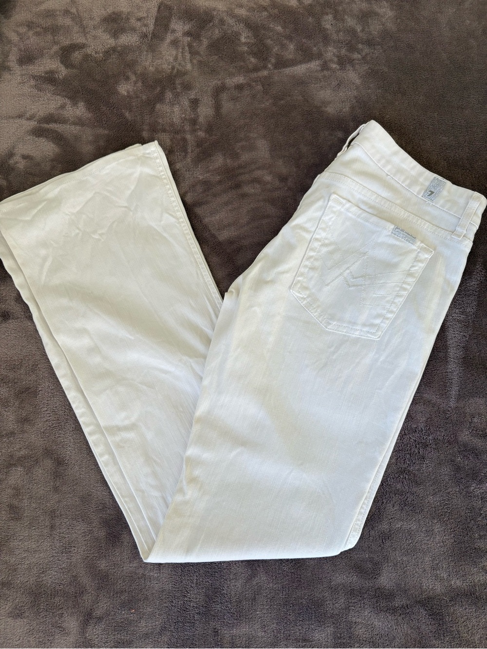 7 For All Mankind Size 28 White Cotton Spandex Logo Boot-Cut Jeans